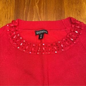 George Size S 4 6 Jeweled Beaded Crewneck Red Sweater Rayon Blend Long Sleeve